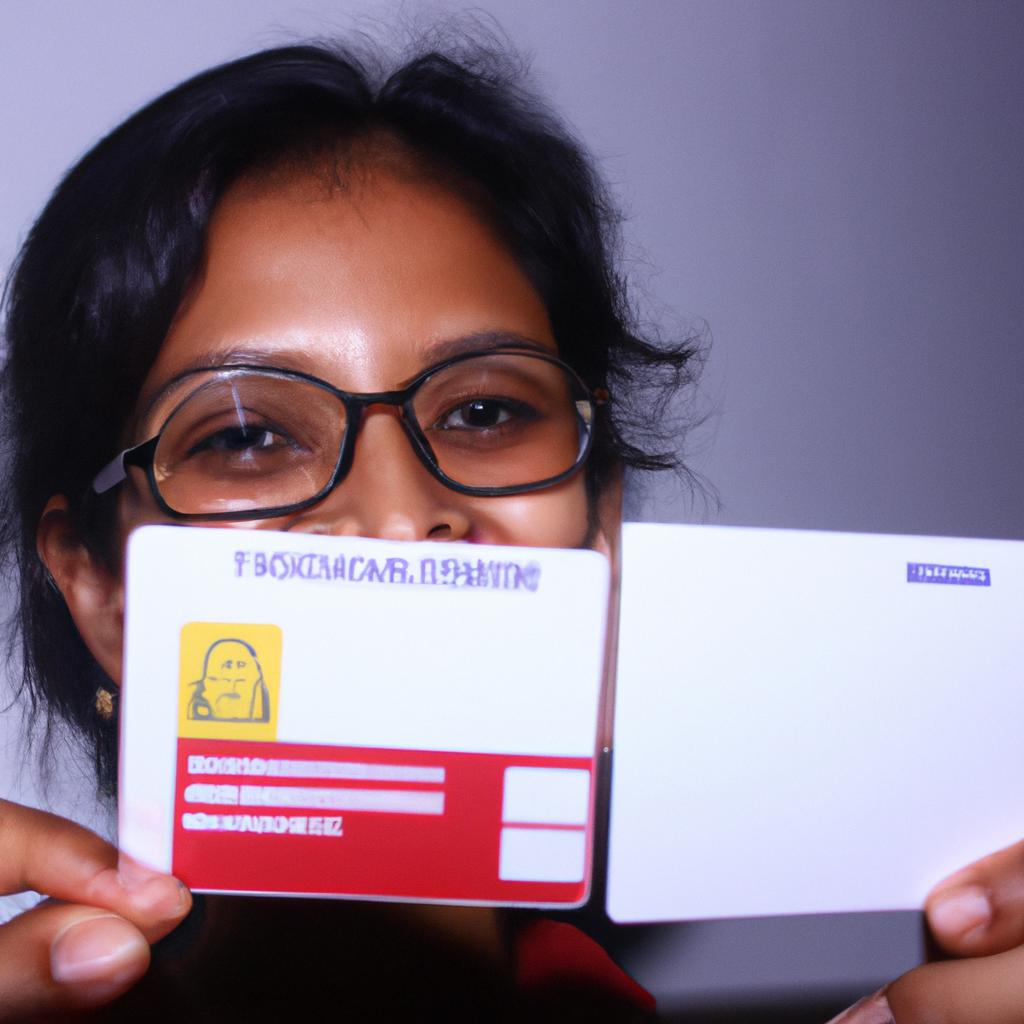Person holding membership card, smiling