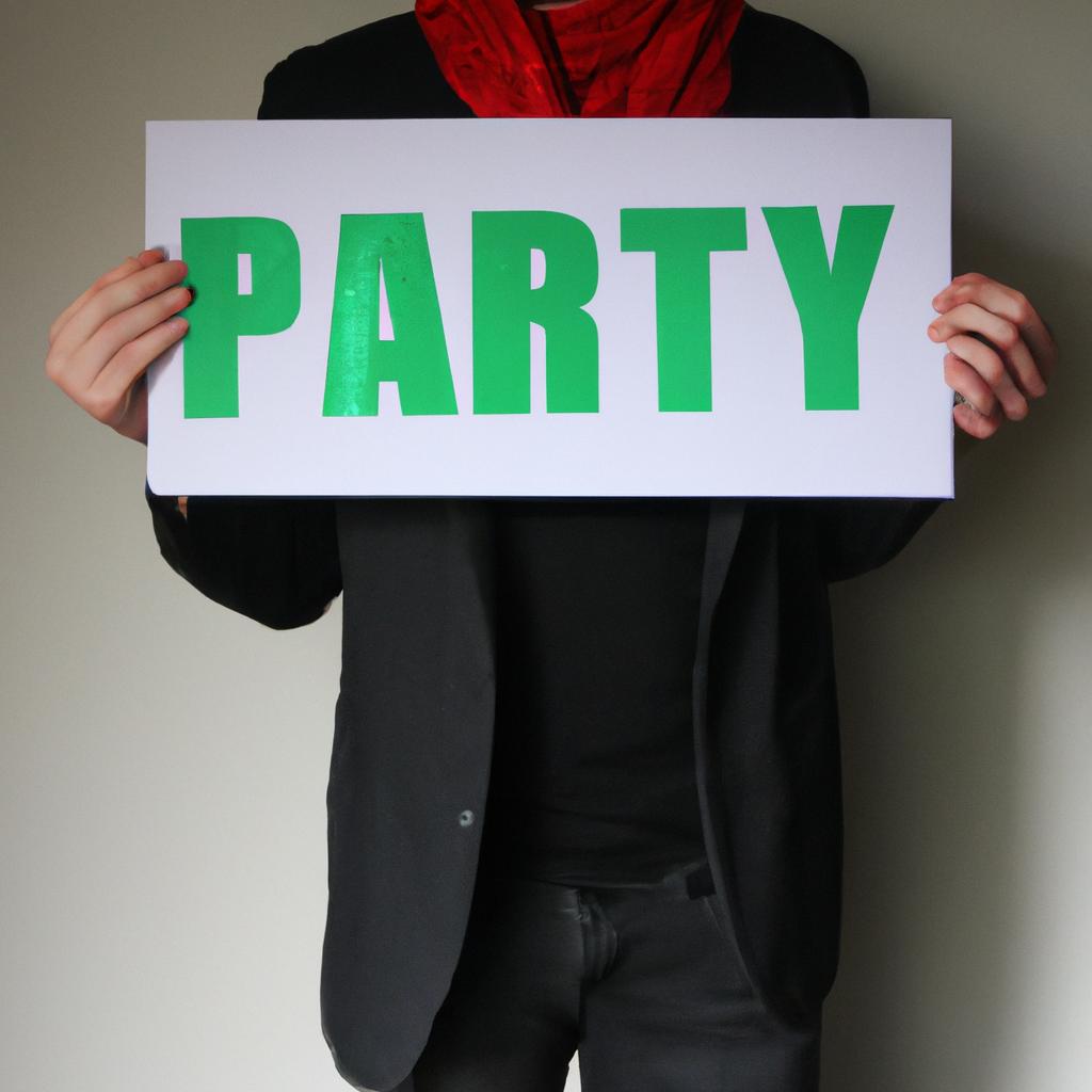 Person holding a party banner