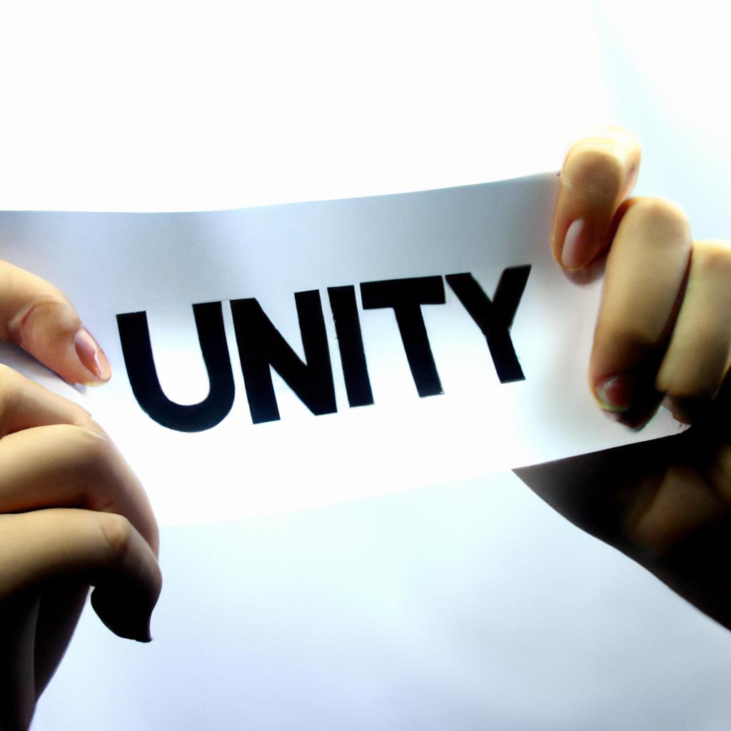 Person holding a unity sign